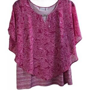 Kim Rogers Pink Paisley Print Blouse with Layered Look Plus Size 2X